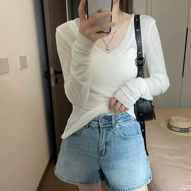 T-shirts Women Hollow Out Special Sunscreen New Charming Korean Style Simple Solid All-match Spring Delicate Ladies Personality