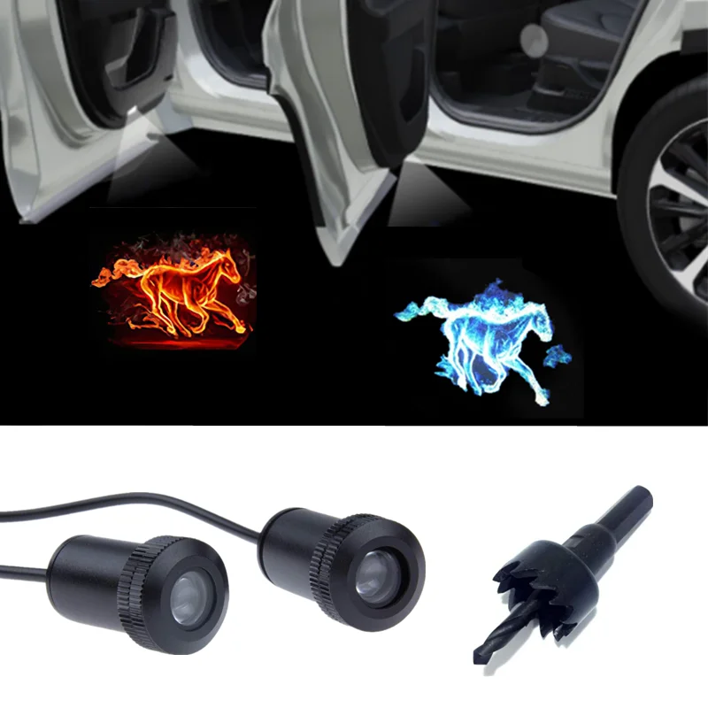 

2PCs Car Door Light Logo Projector LED Ghost Shadow Light LED Welcome Laser Lamp For Horse Logo