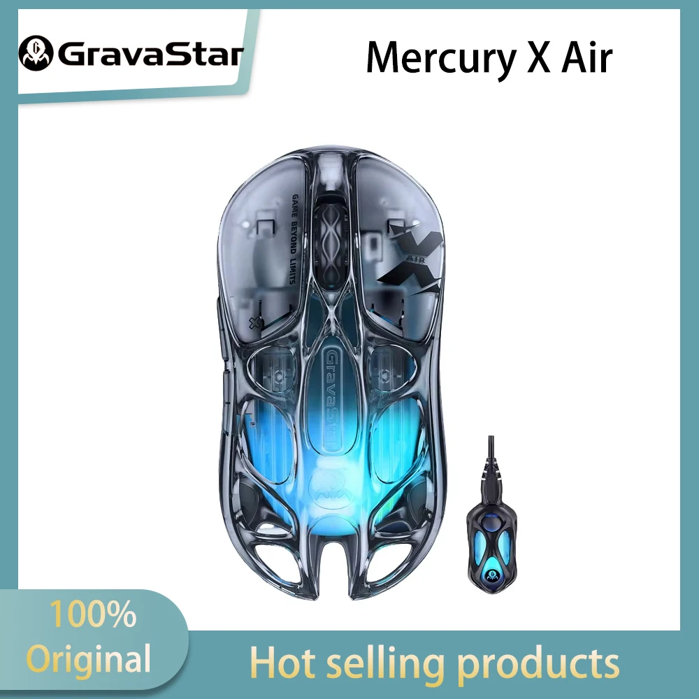 Gravastar Mercury X Air 8KHz Wireless Bluetooth Mouse - Gaming Mouse for PC, Featuring Cool Lighting and Transparent Material fo