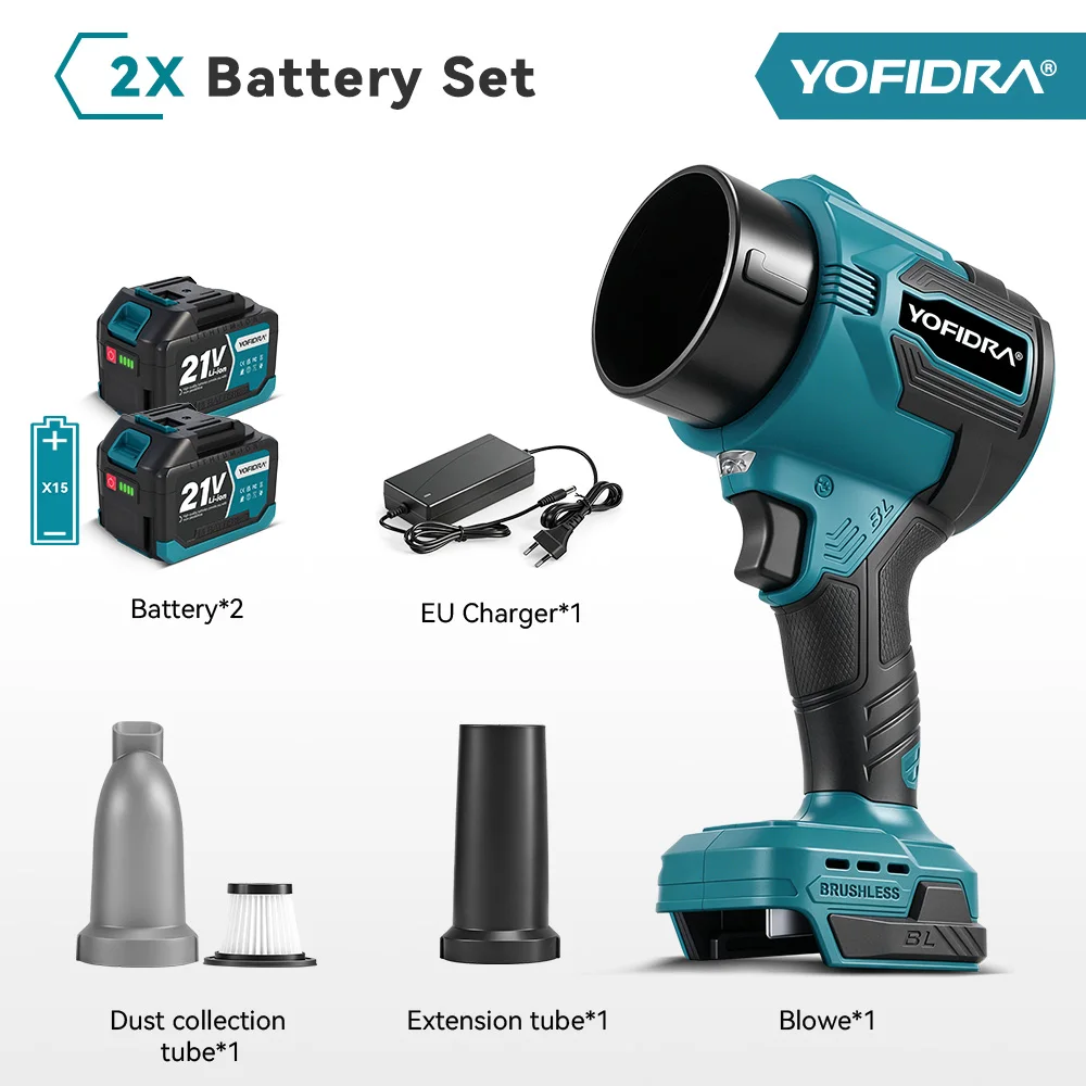 YOFIDRA 350000 RPM Borstelloze Elektrische Turboluchter Jet Fan 3500W Tuinblad Stofzuiger Reinigingsgereedschap Voor Makita Accu