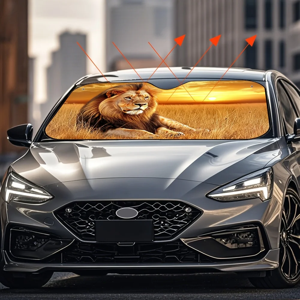Male Lion Sunset Car Sunshade - Reduces Interior Heat, Suitable for Most Vehicles Ideal for Long-distance Driving