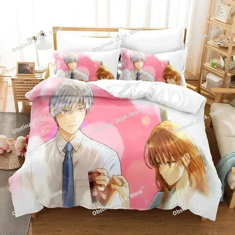 Anime The Ice Guy His Cool Female Colleague Bedding Set Print single Comforter Duvet Cover Pillow Case 3 Pieces Kids Adult Size