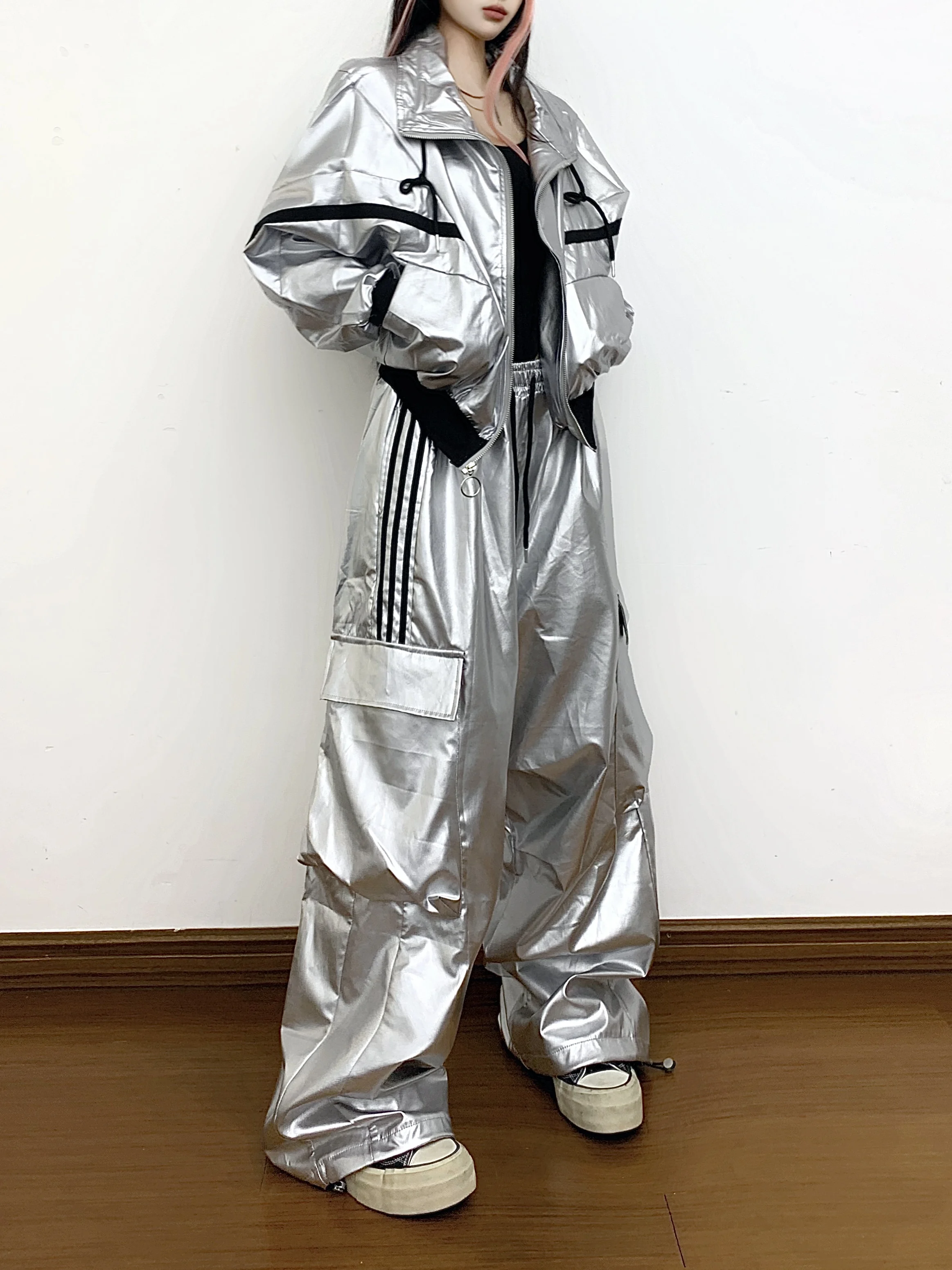 New 2026 Silver Shiny Jazz Dance Clothing Sexy Girl Jacket Top High-End PU Leather Cool Short Outerwear for Women 20-50 Years...