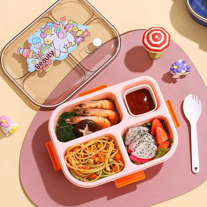 

Cute Plastic Lunch Box Portable School Grids Bento Box Food Storage Containers Unicorn Leak Proof Divided Lunch Box for Kids