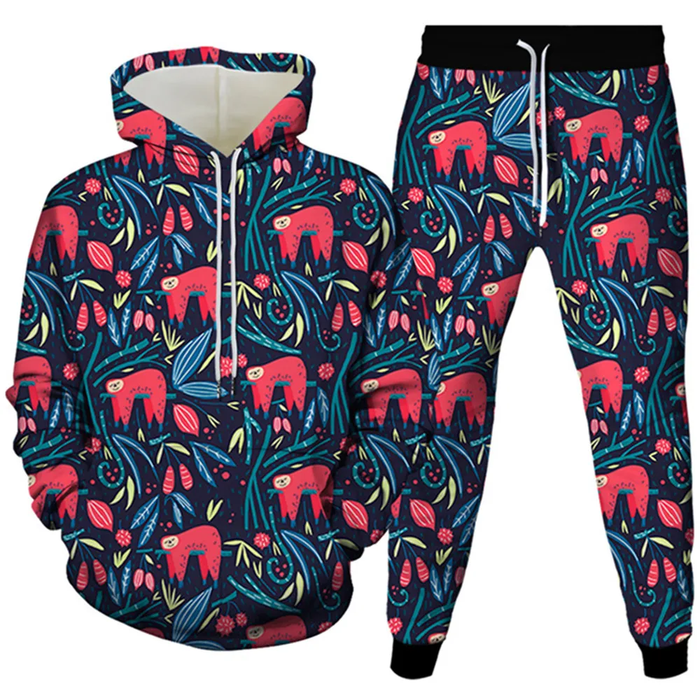 Spring Autumn Women Hoodies+Trousers 2Pcs Set Anime Animal Monkey 3D Print Suit Men's Casual Clothing Tracksuit Plus Size S-6XL