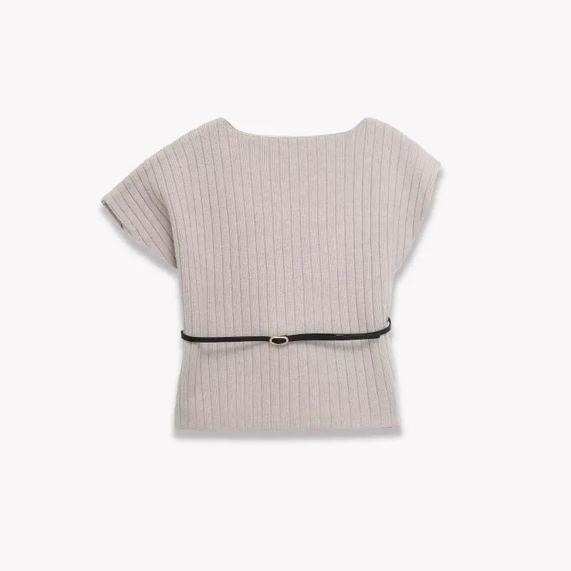 

Women's Asymmetric Belted Knit Top Fashion Casual Blouse Shirt Elegant Daily Wear Outfit