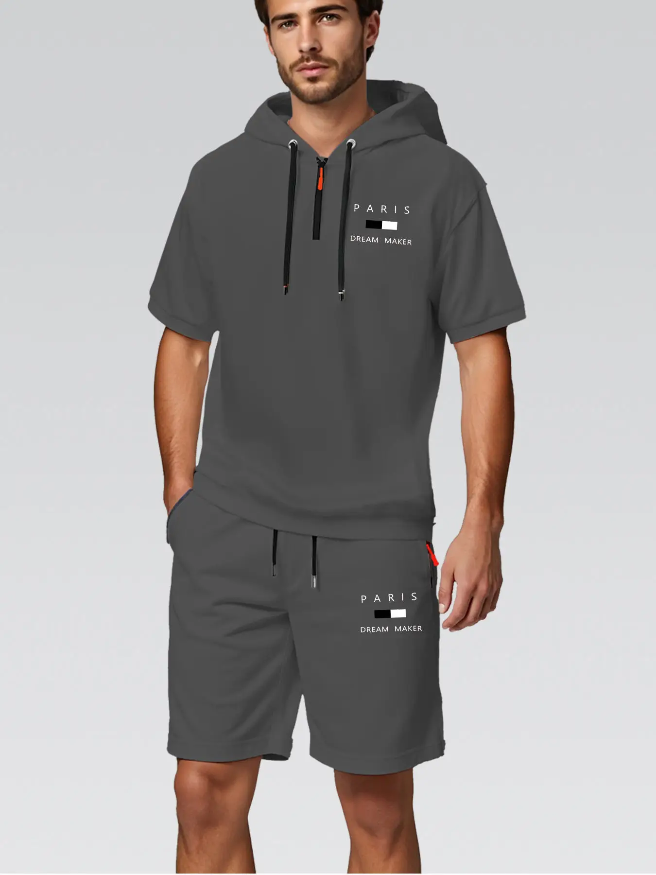 2025 New Men's Sets Outfit Zip Up Hooded T-Shirt With Pocket Shorts 2PCS Sports Loose Clothes Designer Fashion Oversize Men Suit