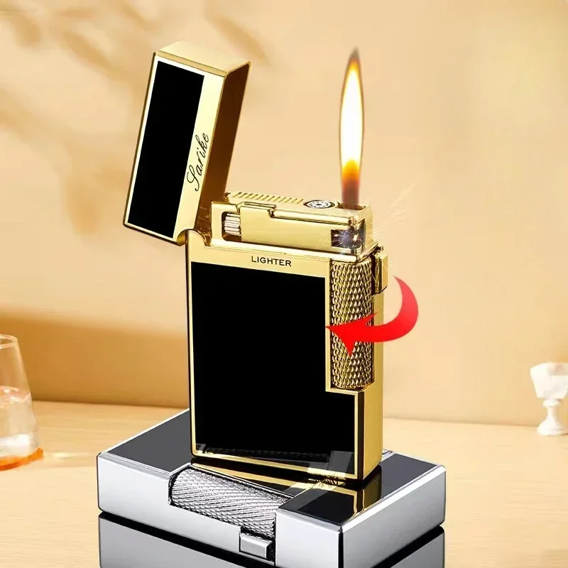 2024New Metal Double Flame Butane Lighter Creative Plasma Arc Lighter Jet Flame Windproof Cigarette Lighter Smoking Accessories