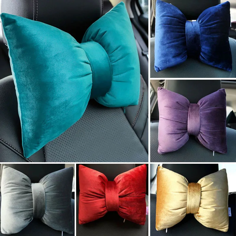 

Car Headrest Soft Plush Colorful Bowknot Auto Seat Cover Head Neck Rest Cushion Car Pillow For Most Model Automotive Accessories