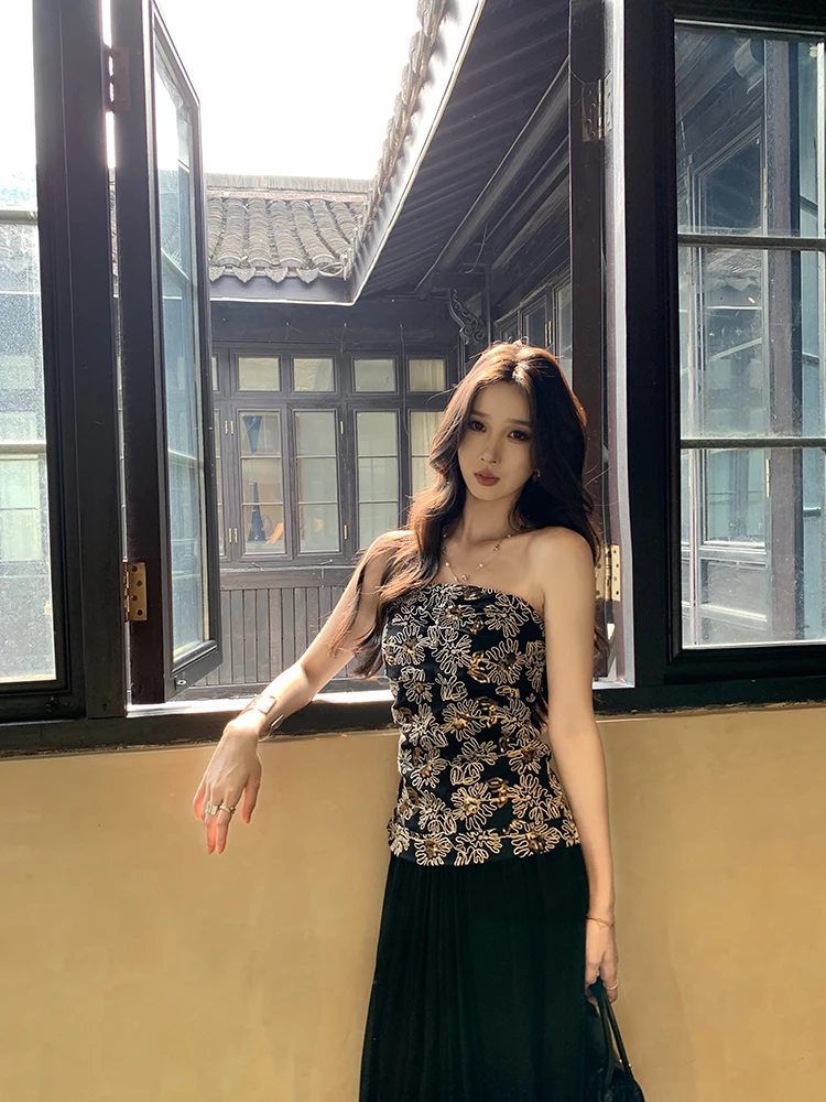 

Ретро-топ с вышивкой и пайетками, облегающий, женский, летний, с утягивающим эффектом на талии, из льна, удобный, дышащий, повседневный