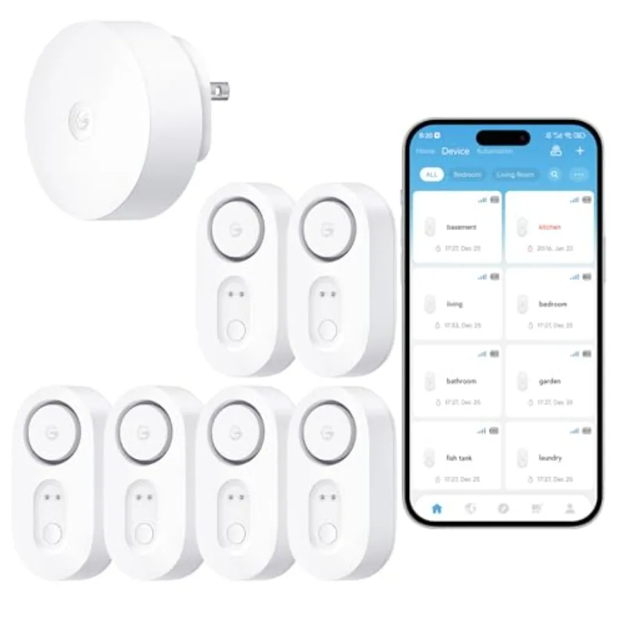 

Upgraded Smart Water Leak Detector 1s with 1804 ft Ultra-Long Range WiFi Water Sensor with SMS/Email/APP Push and Sound Alarm 5