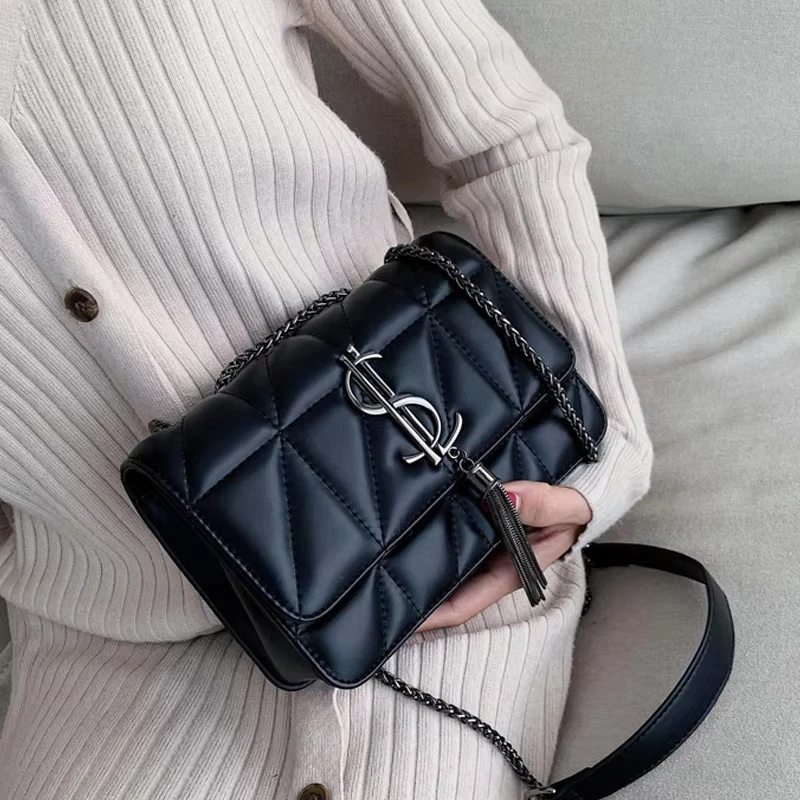 

Luxury Handbag Fashion Simple Tassel Square Bag Girl Pu Leather Women Designer Handbags Lock Crossbody Shoulder Messenger Bags