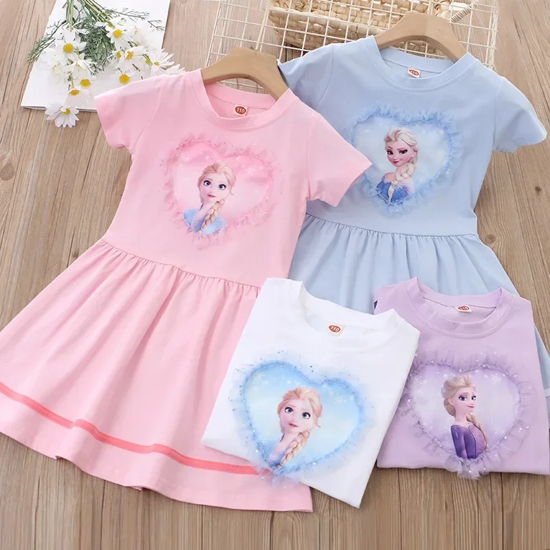 Vestidos de princesa de Frozen para niñas, ropa de manga voladora, traje de princesa Elsa, regalos para niños, venta al por mayor, Verano