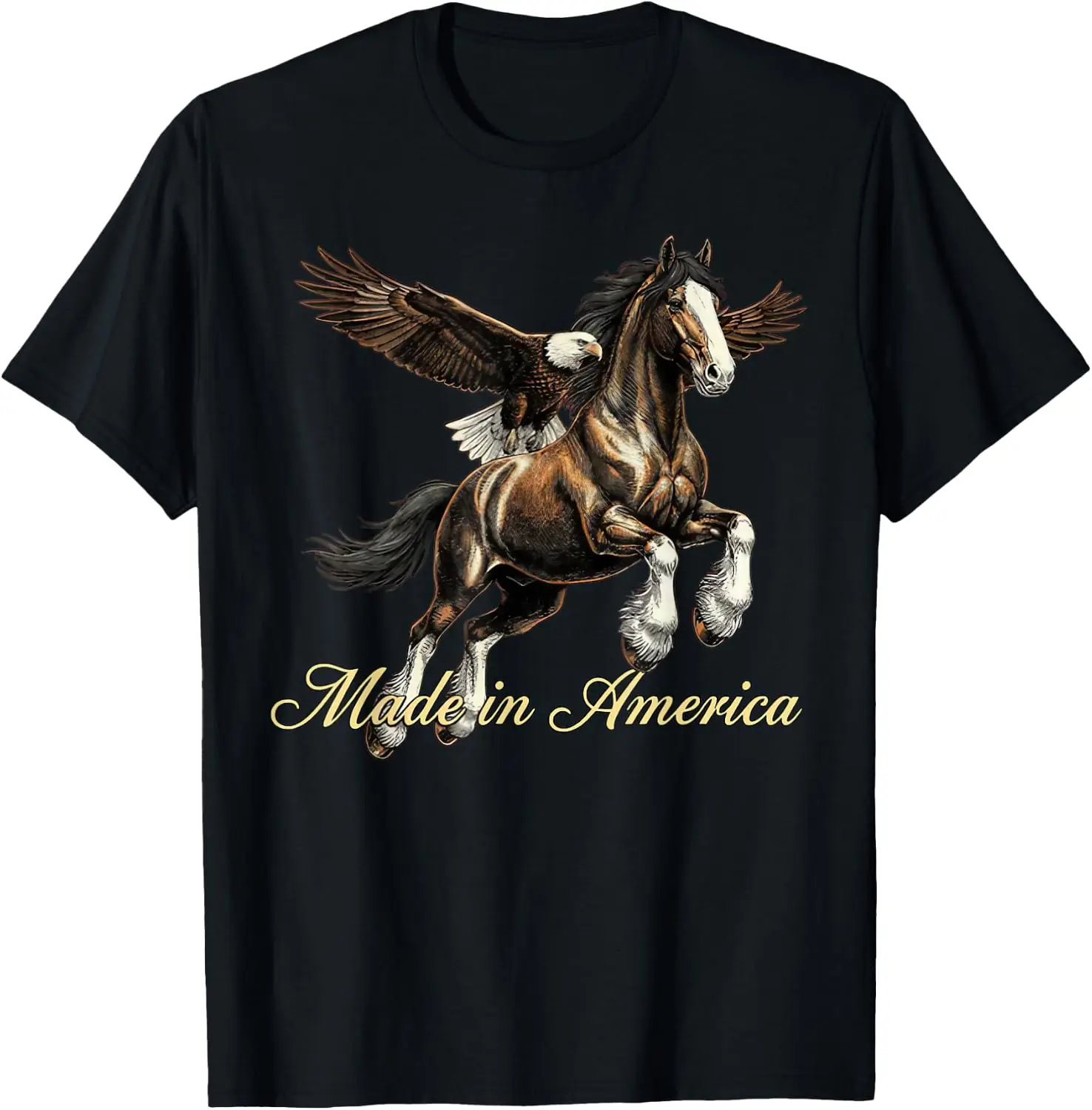 Made In America Western Horse Eagle Design T-Shirt Unisex Y2K Aesthetic Graphic T‑Shirt Trendy Streetwear Crew Neck Short Sleeve Soft Cotton Tee Fashion Daily Tops Men Women