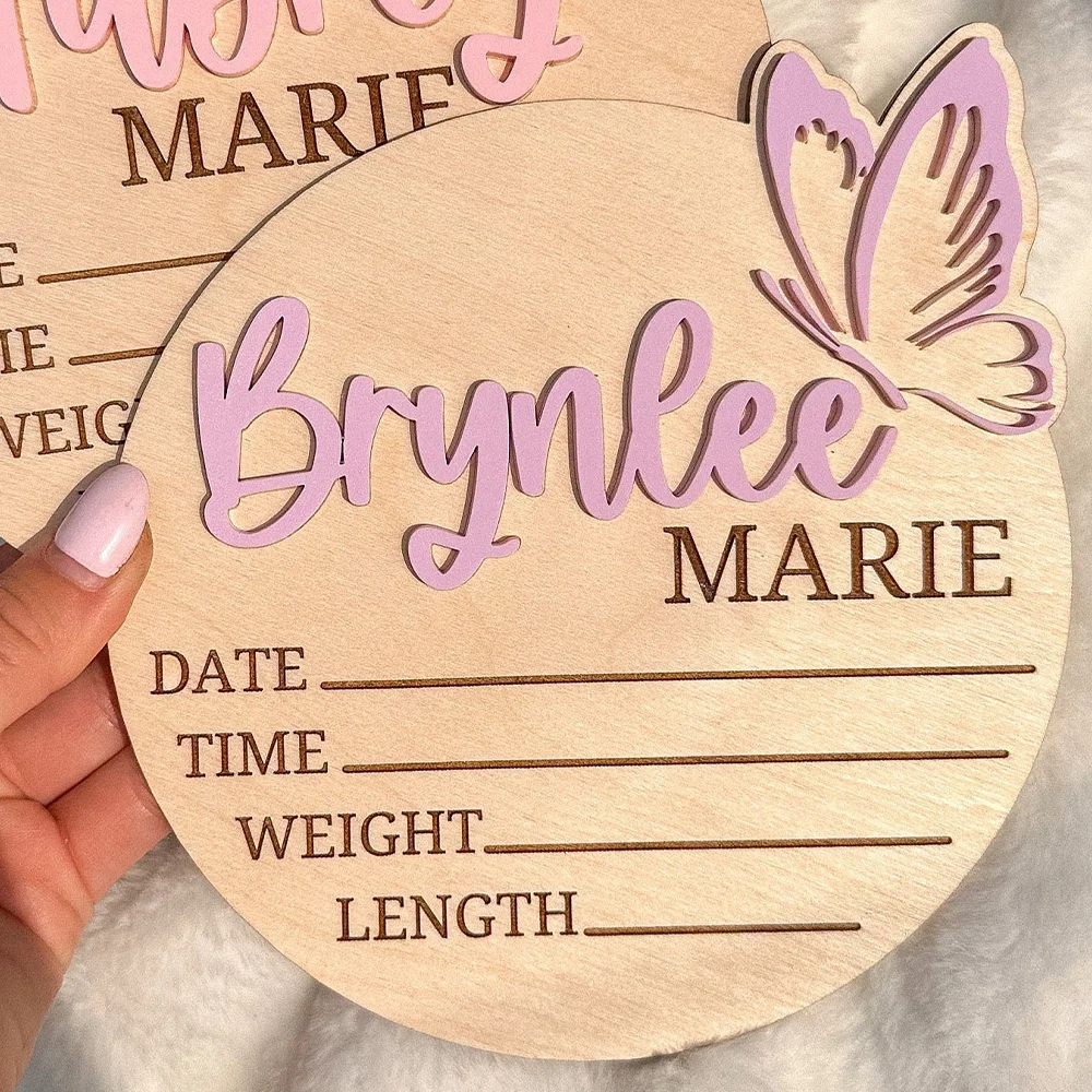Baby Girl Name Sign With Butterfly, Baby Name Announcement Sign, Wooden Name Sign, Birth Hospital Announcement Sign, image 3