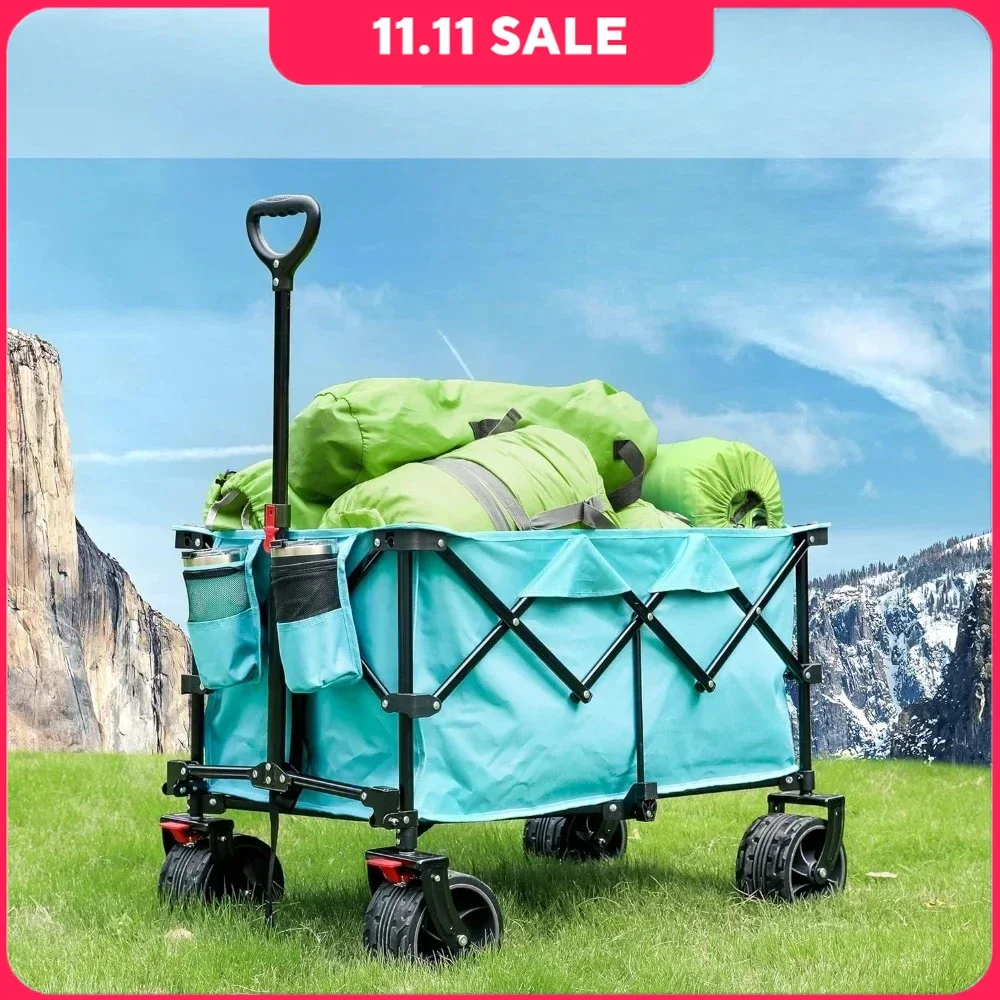 

Garden Cart, All Terrain Carts Heavy Duty Foldable, 225lbs Capacity, Portable Carts with 2 Cup Holders and Brake, Garden Cart