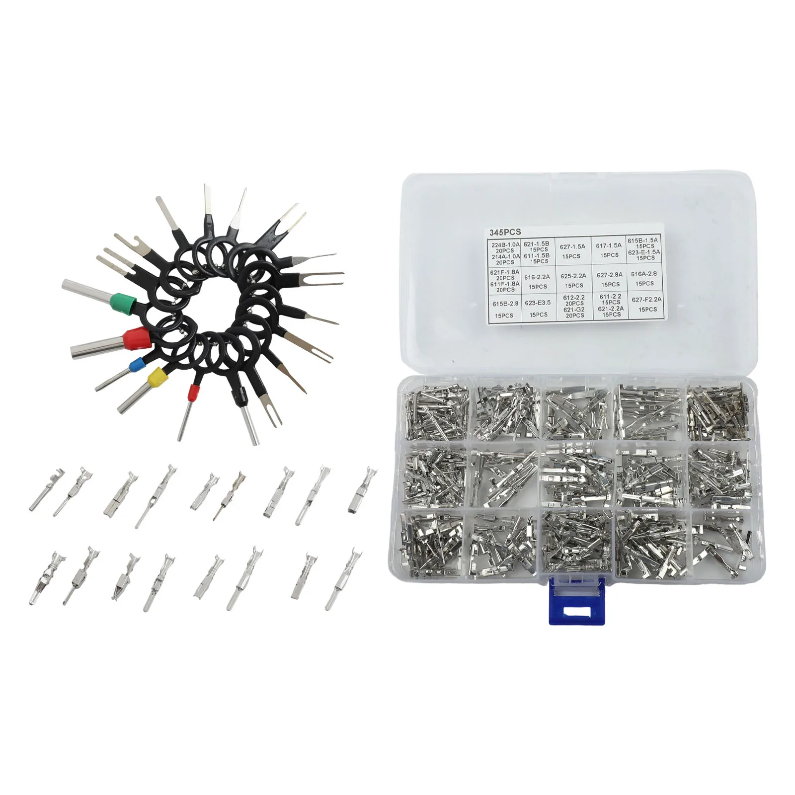 345PCS Wire Harness Connector Kit Includes 18 Tools for Easy Male and Female Pin Connections in Automotive Wiring