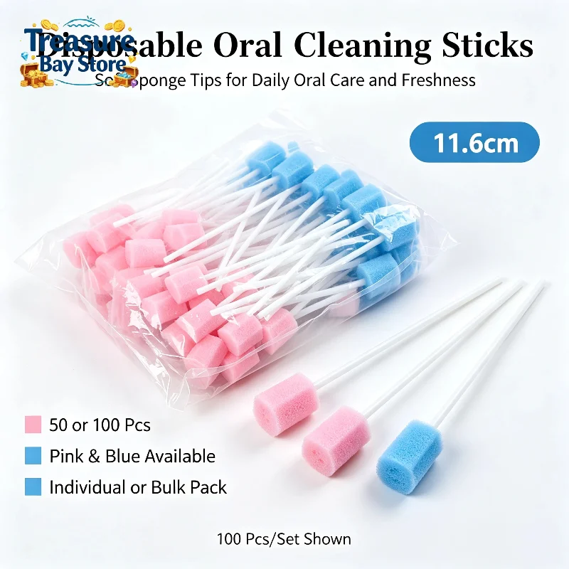 Disposable Oral Care Sponge Swab Tooth Cleaning Mouth Swabs 50/100pcs With Stick For Dental Clinic Baby Elderly