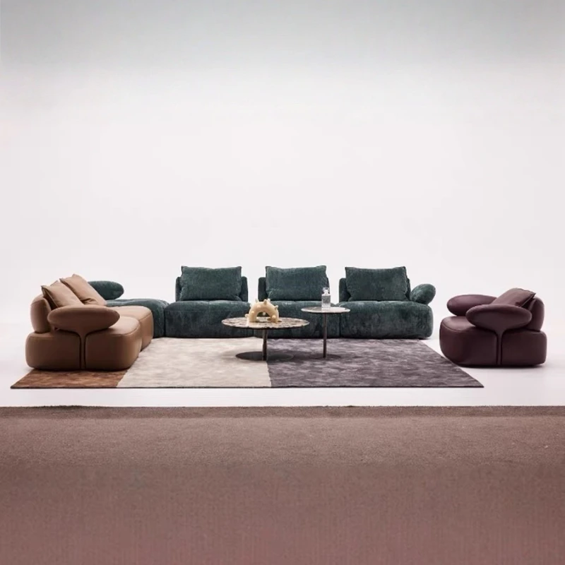 Italian light luxury designer creative new villa large flat floor first floor cowhide living room leather fabric combination