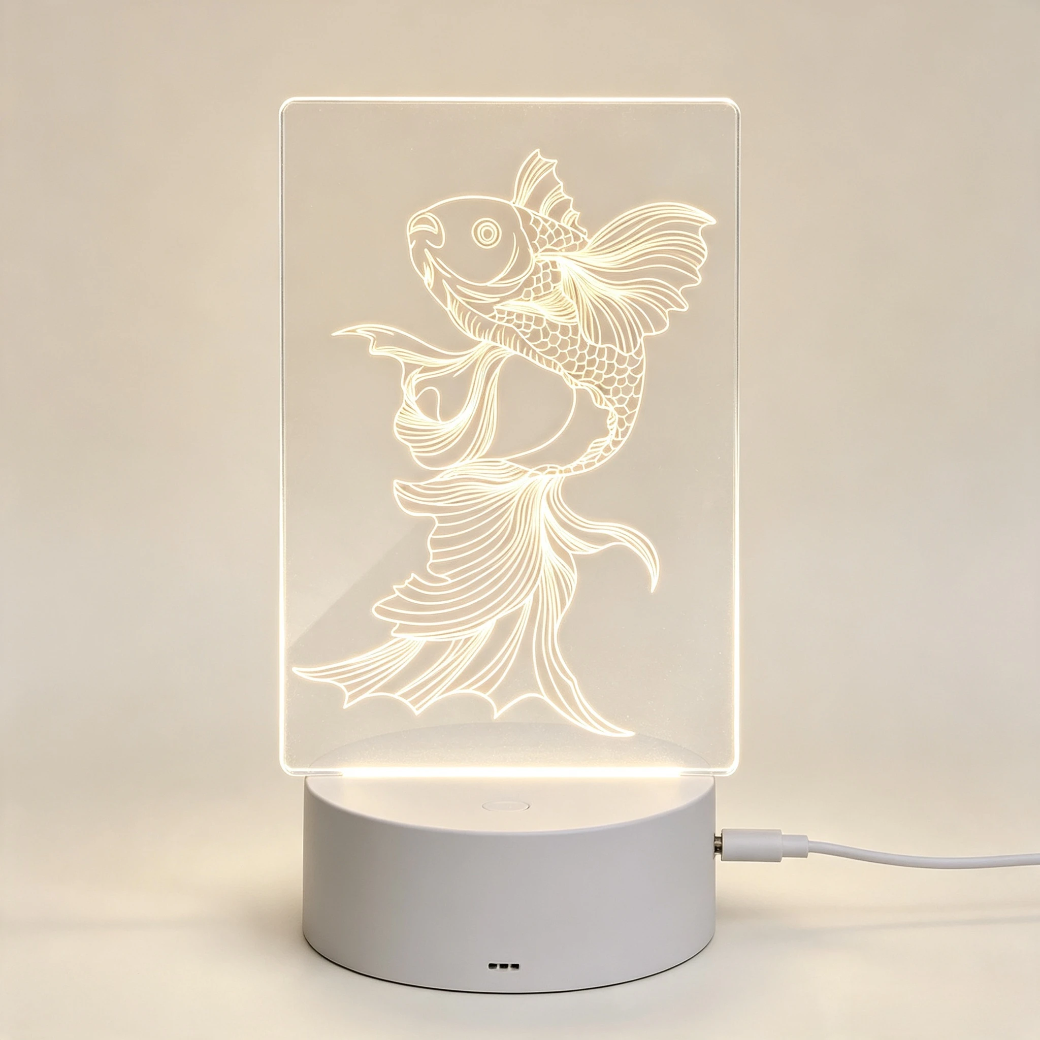 Chinese Style Line Art Koi Fish Acrylic 3D LED Night Light,Traditional Lucky Koi Fish Line Drawing 3D Acrylic Night Lamp Gift