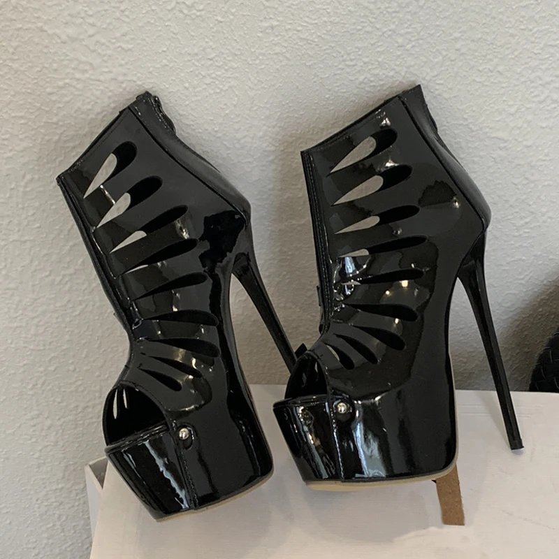 

Women Shoes Luxury Black Sexy Peep Toe Party Stripper Pole Dance Shoes Fashion Zip Ankle Boots Super High Heels Platform Booties