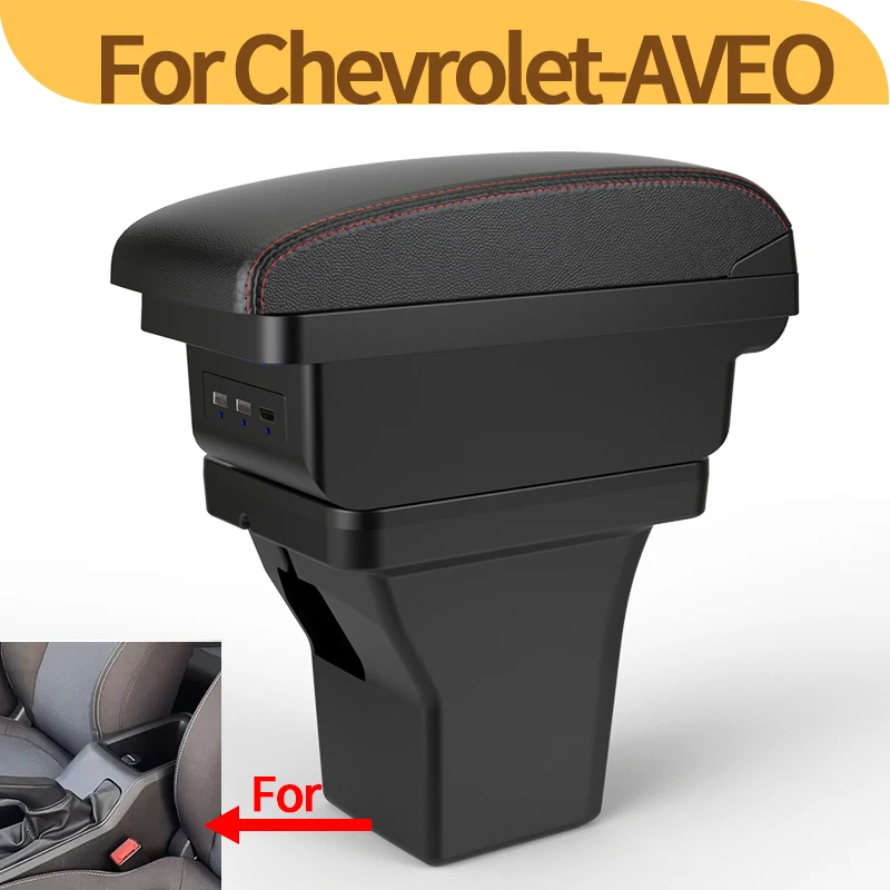 For Chevrolet AVEO car armrest box modified double-layer storage USB center console interior black accessories
