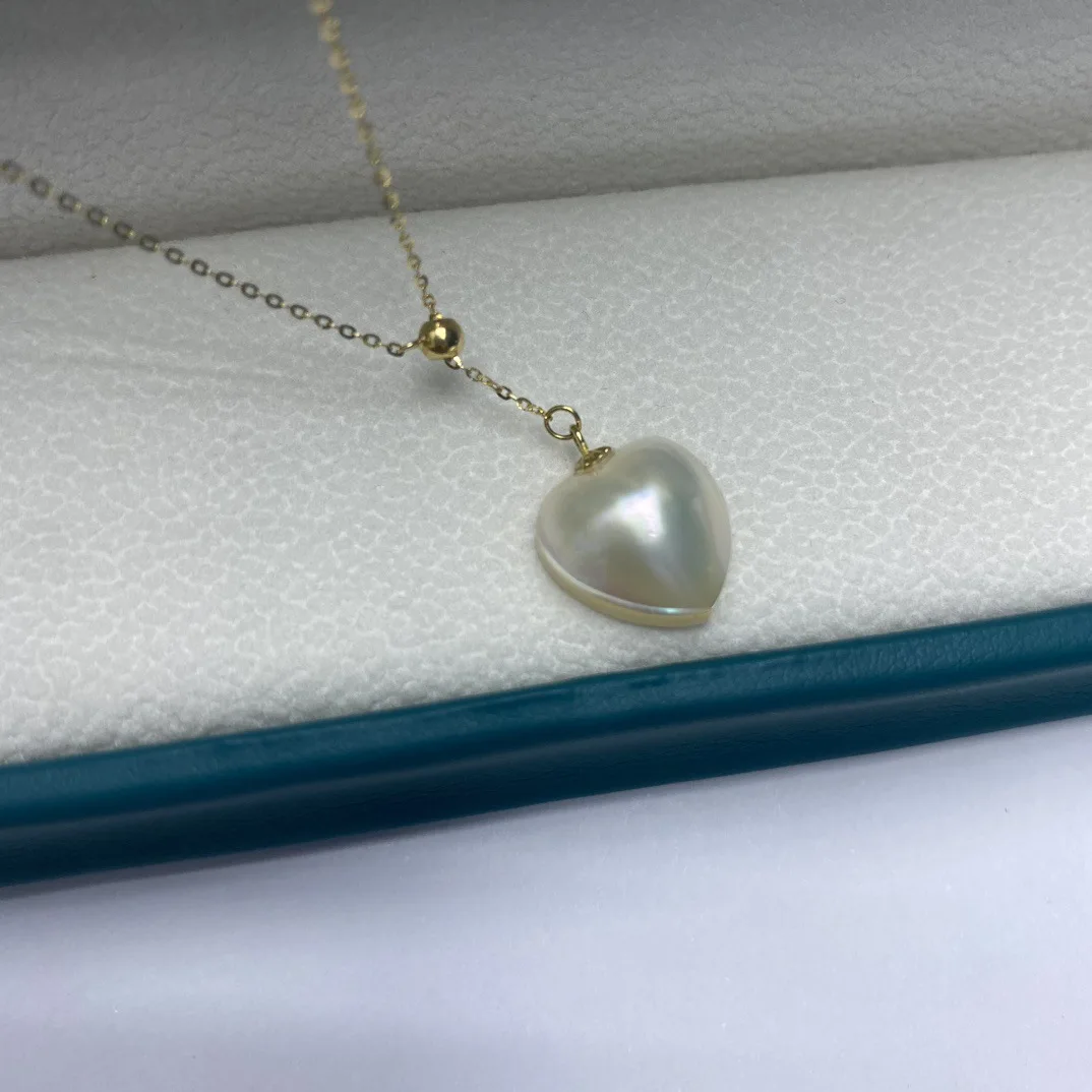 18K Gold Heart Shape Mabe Seawater Pearl Necklace, Smooth Lustrous Mabe Pearl, Luxury Seawater Jewelry Gift