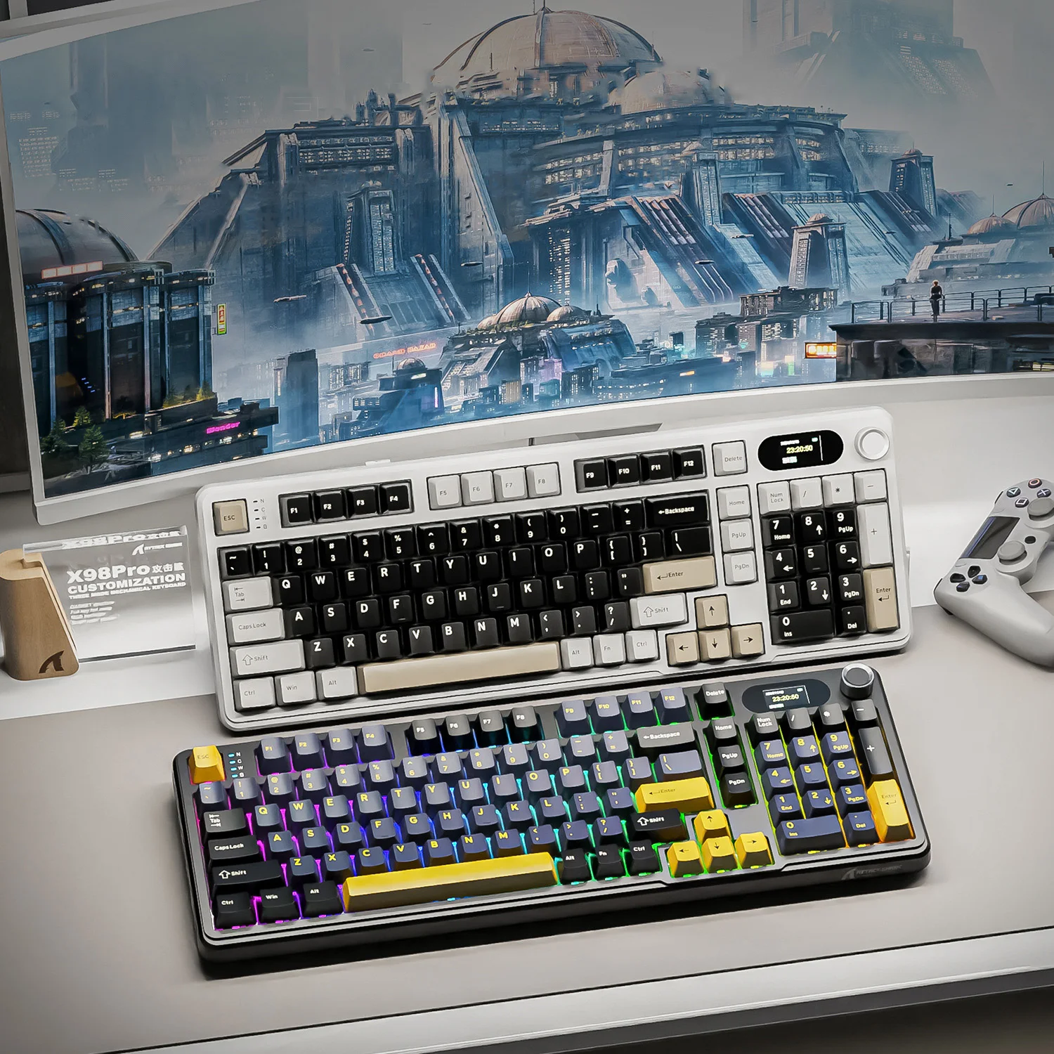 

Attack Shark X98Pro Three Mode RGB BT Wireless Mechanical Keyboard Side Engraved with Screen Display Game Mechanical Keyboard
