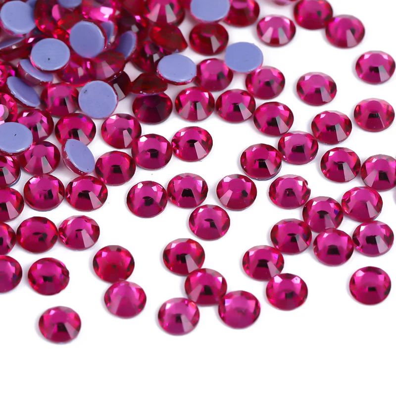 Glass Siam Rose Fuchsia Crystal Hotfix Rhinestones Strass Iron On For Nail Art Sewing Fabric Decoration DMC Clothing Garment