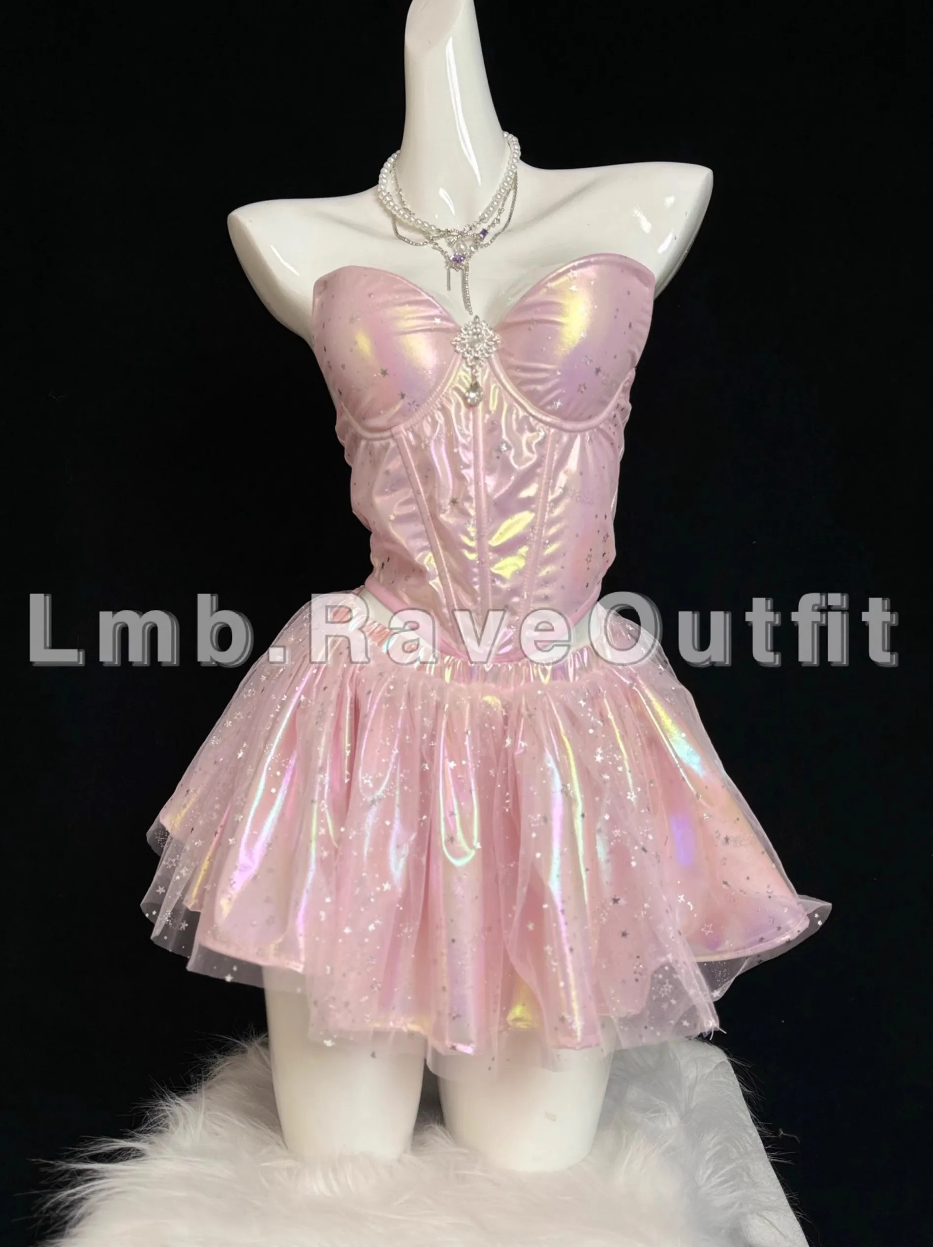 Sexy Female Singer Dance Stage Performance Set Nightclub Bar Prom Party Rave Festival Costume Pink Bustier Dress Clothing