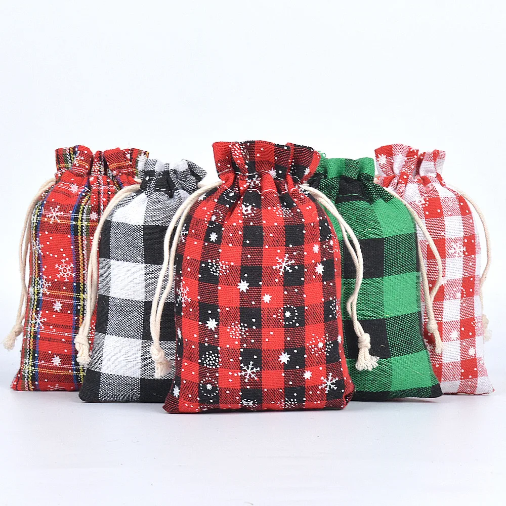50pcs/lot 10*14cm/3.9*5.5inches Lattice Snowflake Drawstring Linen Bags & Pouches Christmas Gift Packaging Bag Custom Print Logo
