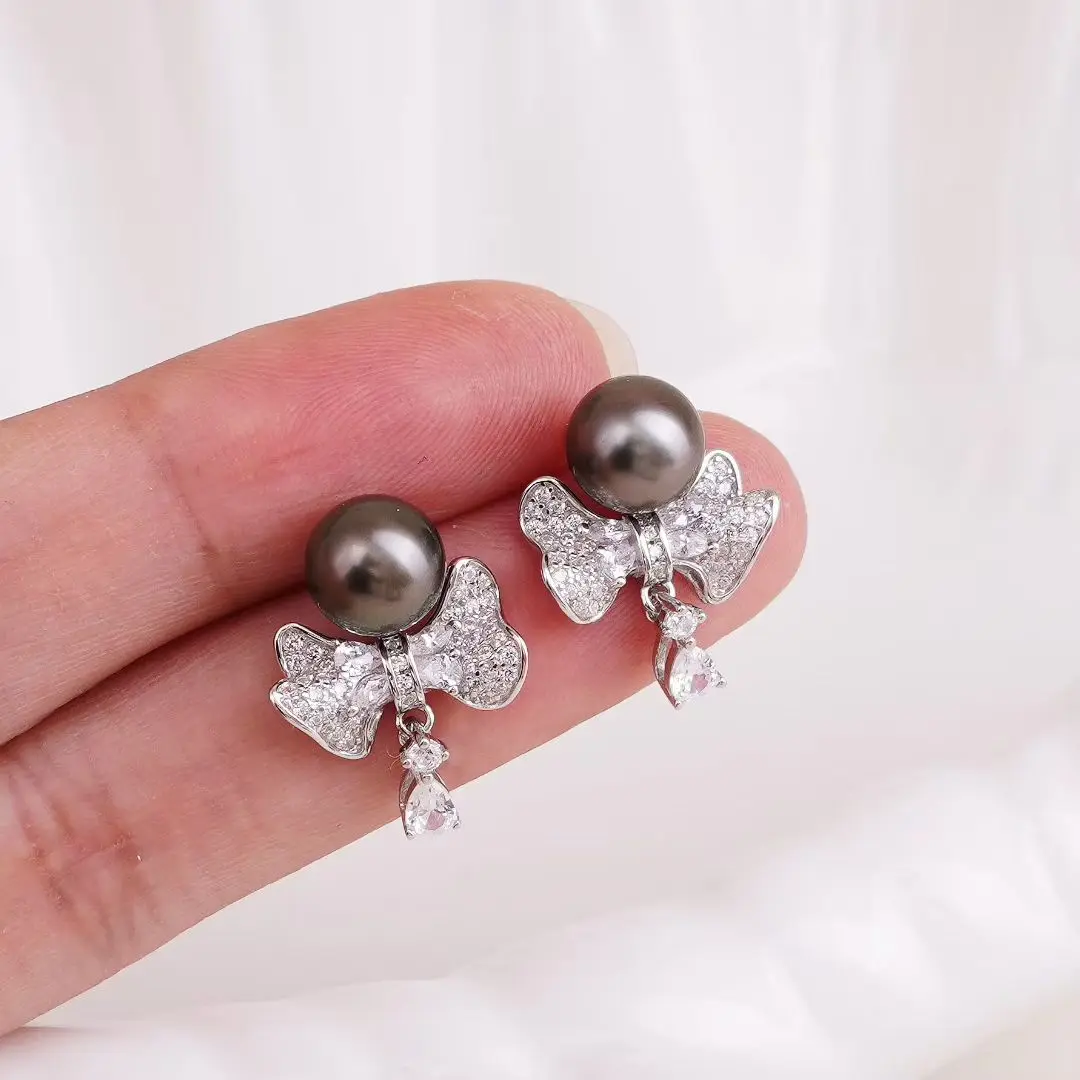 

S925 Sterling Silver Earrings Base Findings Mountings Jewelry Mounts Fittings Accessories for 9-10mm Pearls 3 pairs/lot