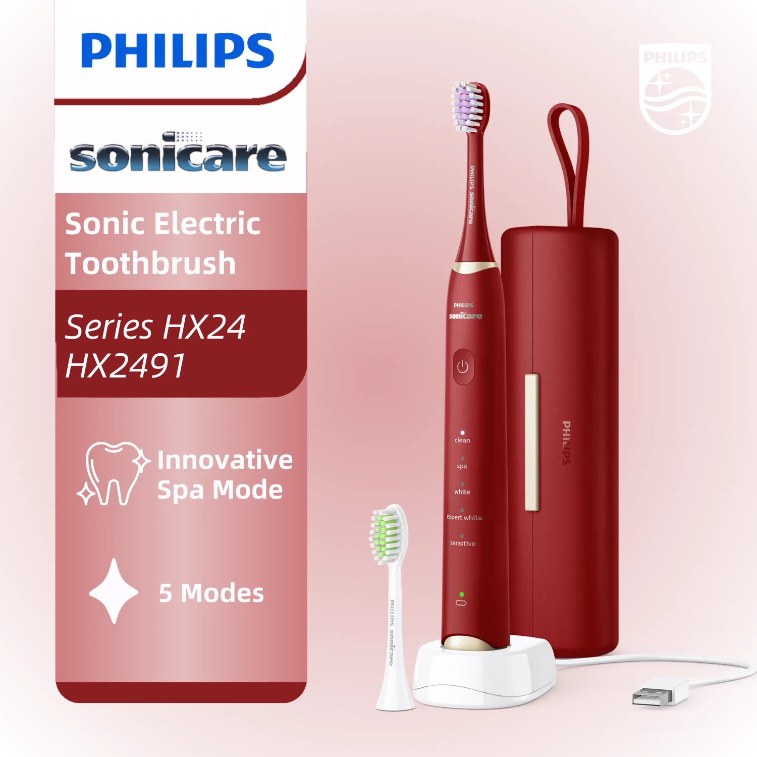

Philips Sonicare Toothbrush Sonic Electric Brush For Adult HX2491/02 Replacement Head Red