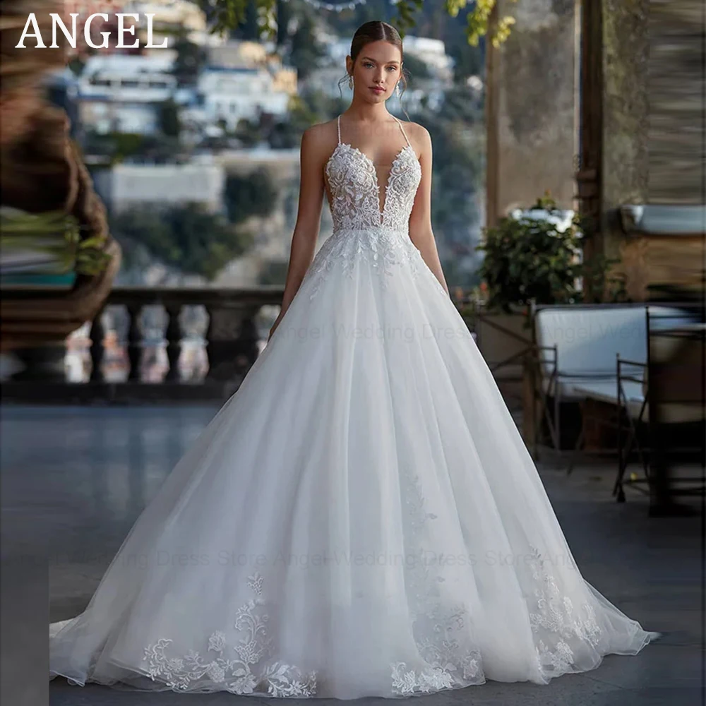 Angelo boho luxo renda vestido de casamento sexy sem costas a linha para mulher 2025 personalizado vestidos de novia elegante para noiva