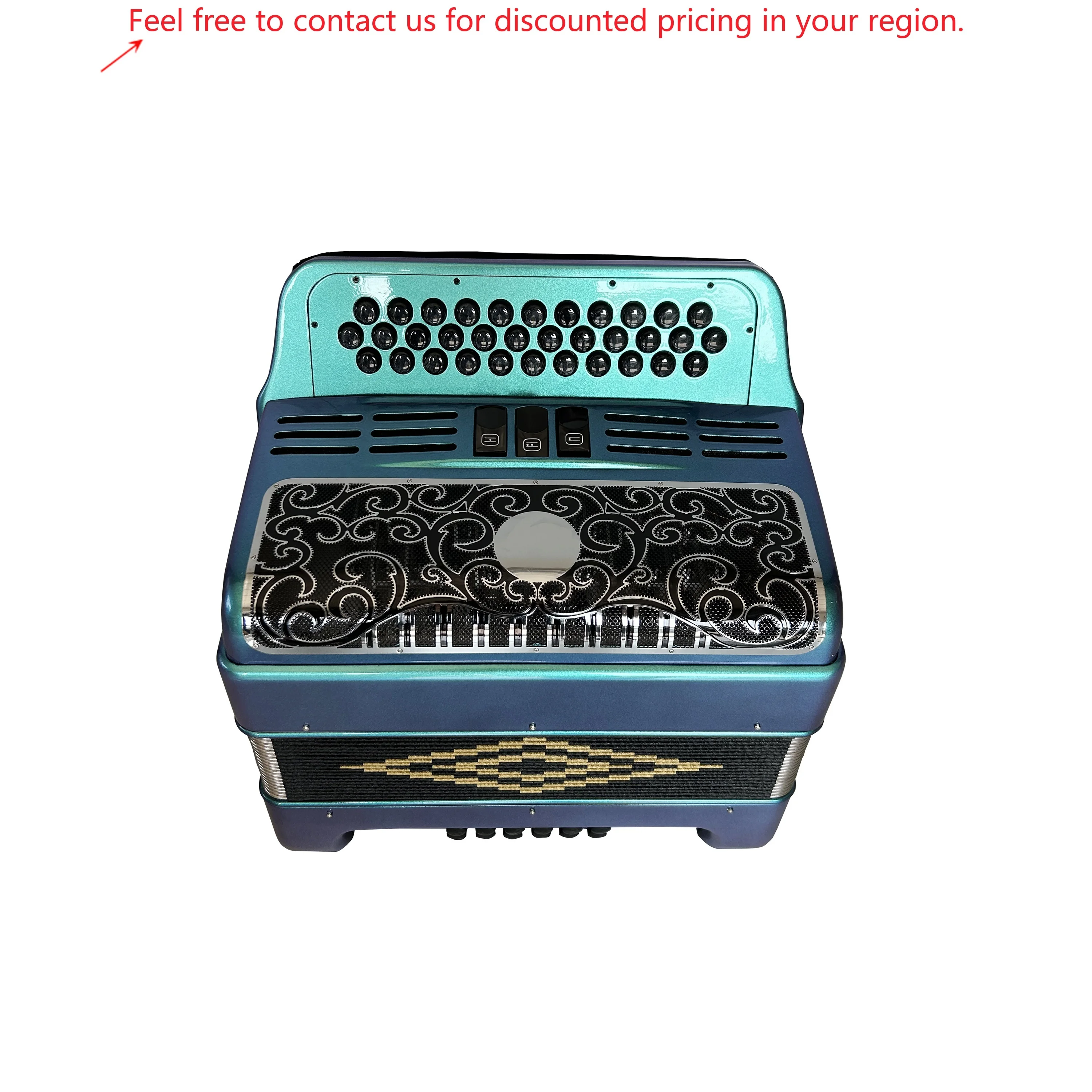 

JB3412C Professional Diatonic Accordion Instrument 34 Buttons 12 Bass 3 Registers Green Chameleon Body Black Silver Grill