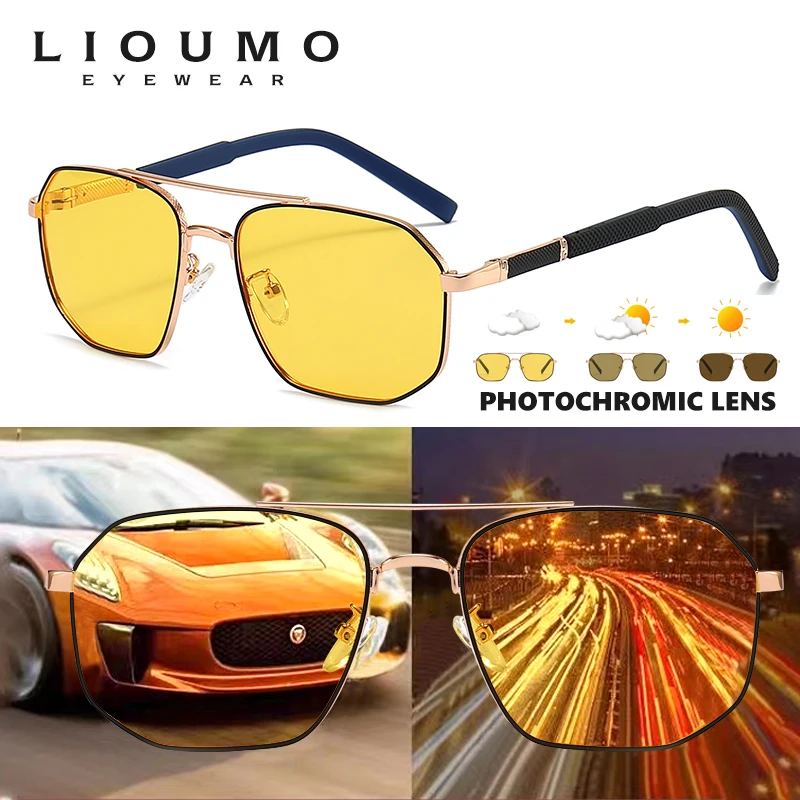 

LIOUMO Luxury Sunglasses For Men High Quality Photochromic Polarized Sun Glasses Women Night Vision Yellow Glasses sonnenbrillen