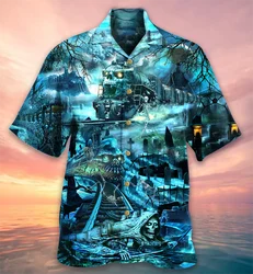 New Hawaiian Hangover Mens Halloween Shirt Hell Skeleton Train Printed Summer Shirts Party Vacation Tops US Size for Men