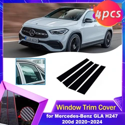 Car Door Window Trim Cover for Mercedes-Benz GLA H247 200d 2020~2024 Carbon Fiber Chrome Sticker Pillar Posts Decal Accessories