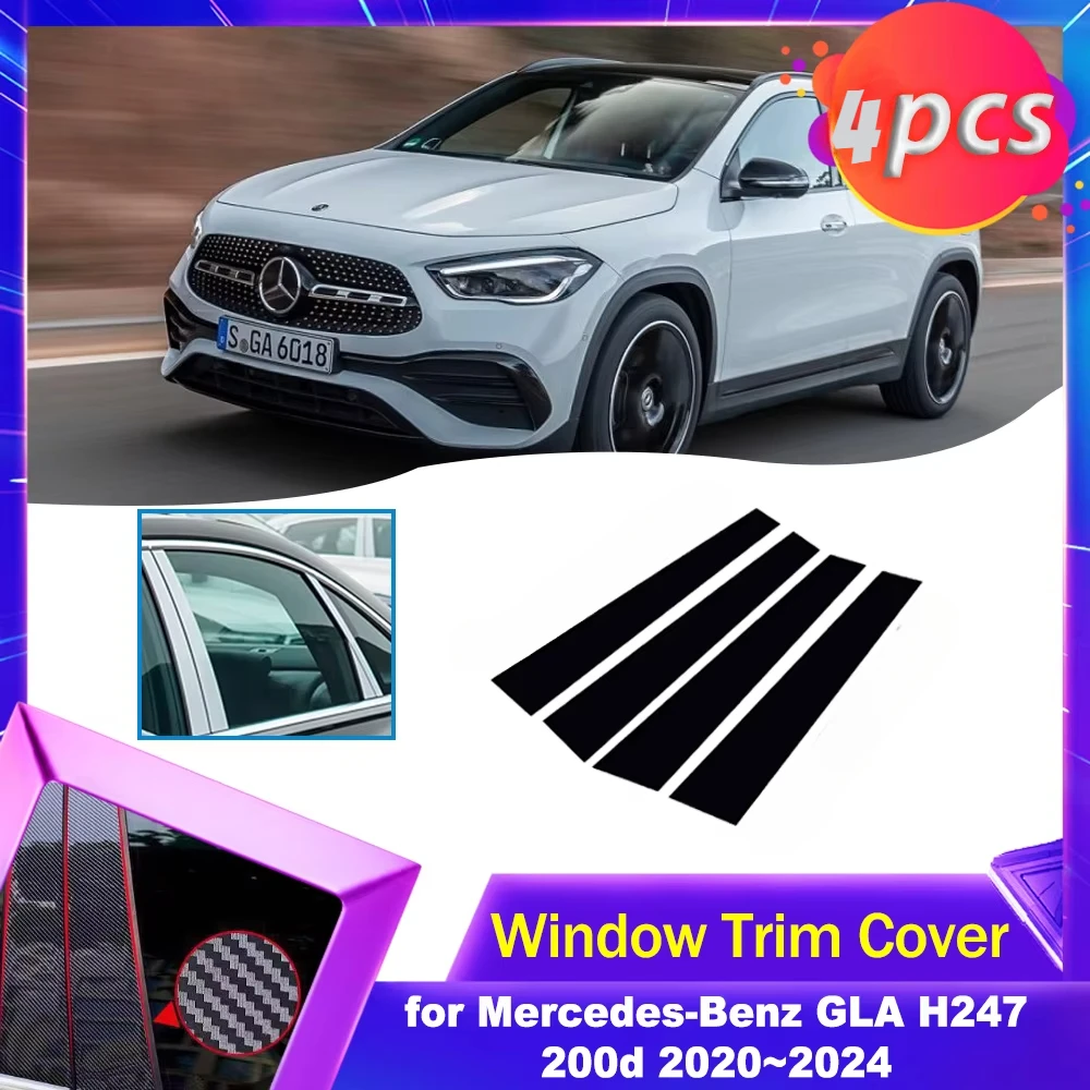 Car Door Window Trim Cover for Mercedes-Benz GLA H247 200d 2020~2024 Carbon Fiber Chrome Sticker Pillar Posts Decal Accessories