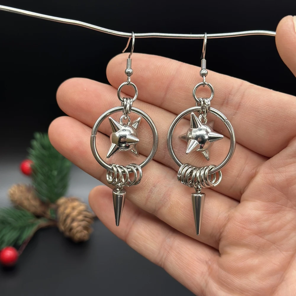 القوطية الجرونج هوب فلايل الصولجان الصباح ستار أقراط للنساء اليدوية Y2k الشرير القرون الوسطى سبايك الكرة استرخى أقراط