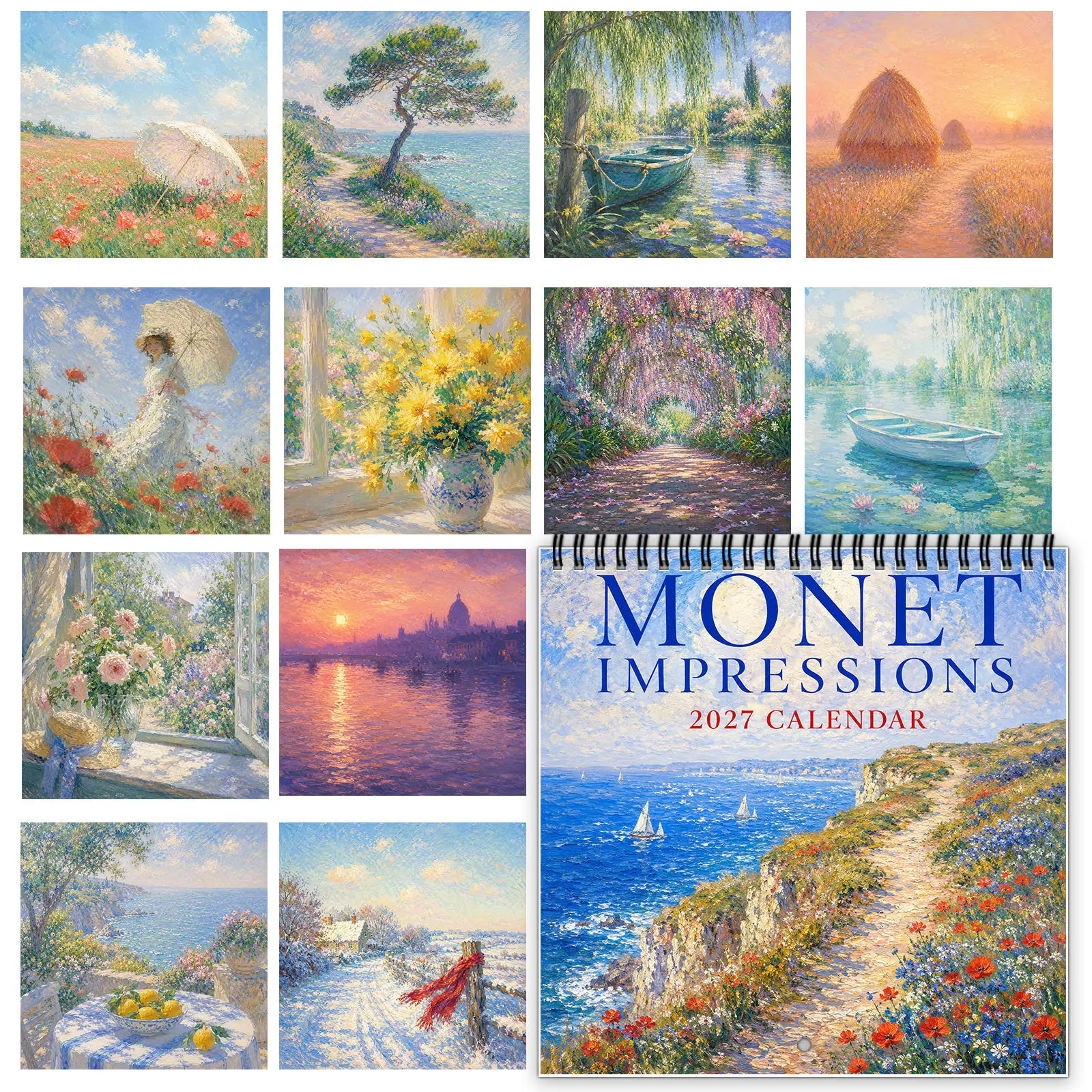 2027 Desk Calendar 12 Months Monet Impressions Oil Painting Desktop Calendar Monthly Planner Tabletop Decor Gift for Art Lovers