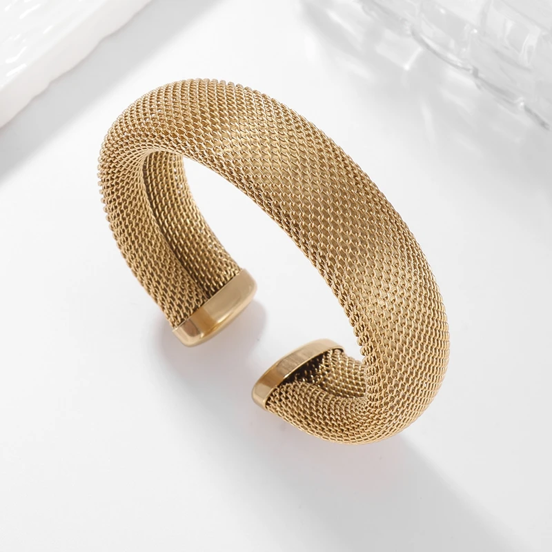 Female Charm Mesh Stainless Steel Bracelets Women Girls Jewelry Trendy Unique Wire Cuff Open Bangles For Party Wedding
