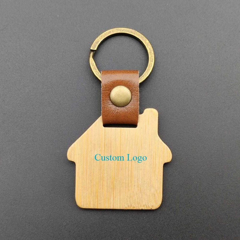 Wooden Keychain Rectangular Circular Keychain House Shaped Shield Keyring Gift Customization Personalized Fashion DIY