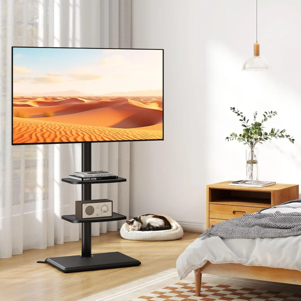 Height Adjustable TV Stand for 32-60 Inch TVs up to 88 lbs, Wood Base Mount Stand with Adjustable Height for Flat and Curved Scr