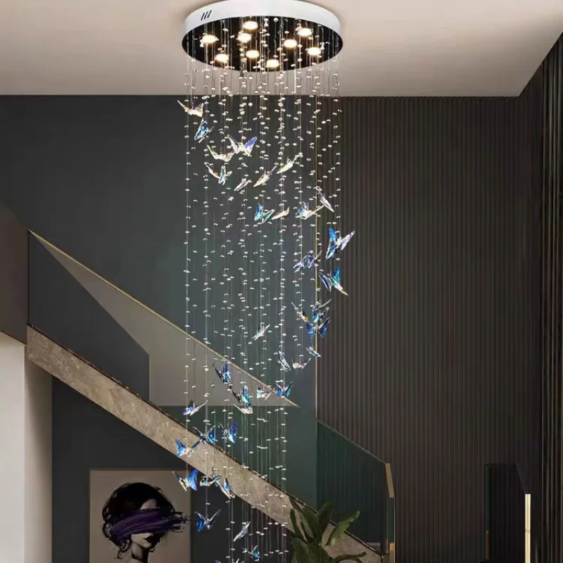 

Staircase Crystal Chandelier Butterfly Pendant Light Luster Lighting for Living room Hanging Chandeliers Suspended Ceiling Light