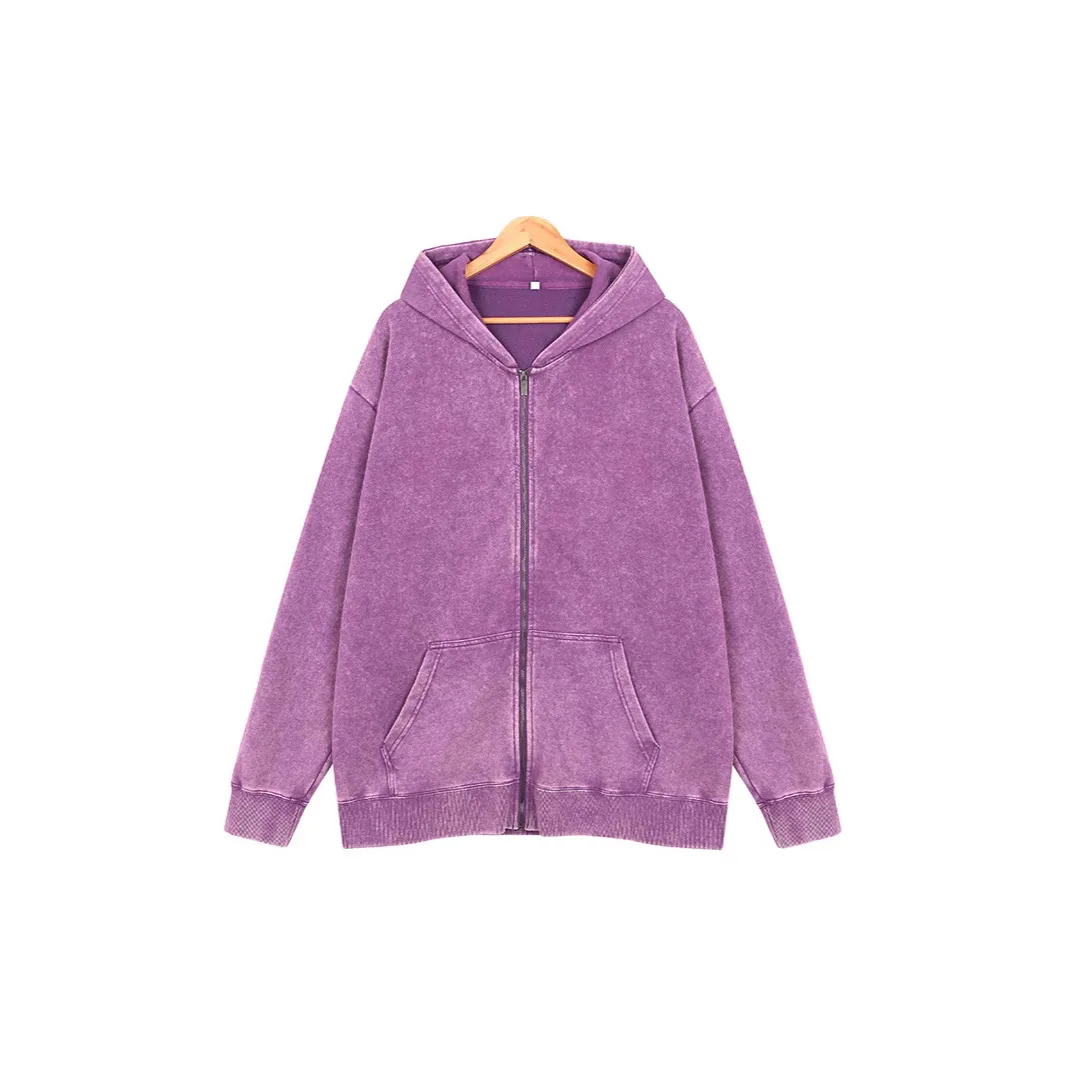 Vintage Washed Zip-Up Hoodie  400G Heavyweight Unisex Fleece Sweatshirt in Multiple Colors Trendy Streetwear Style  Men & Women