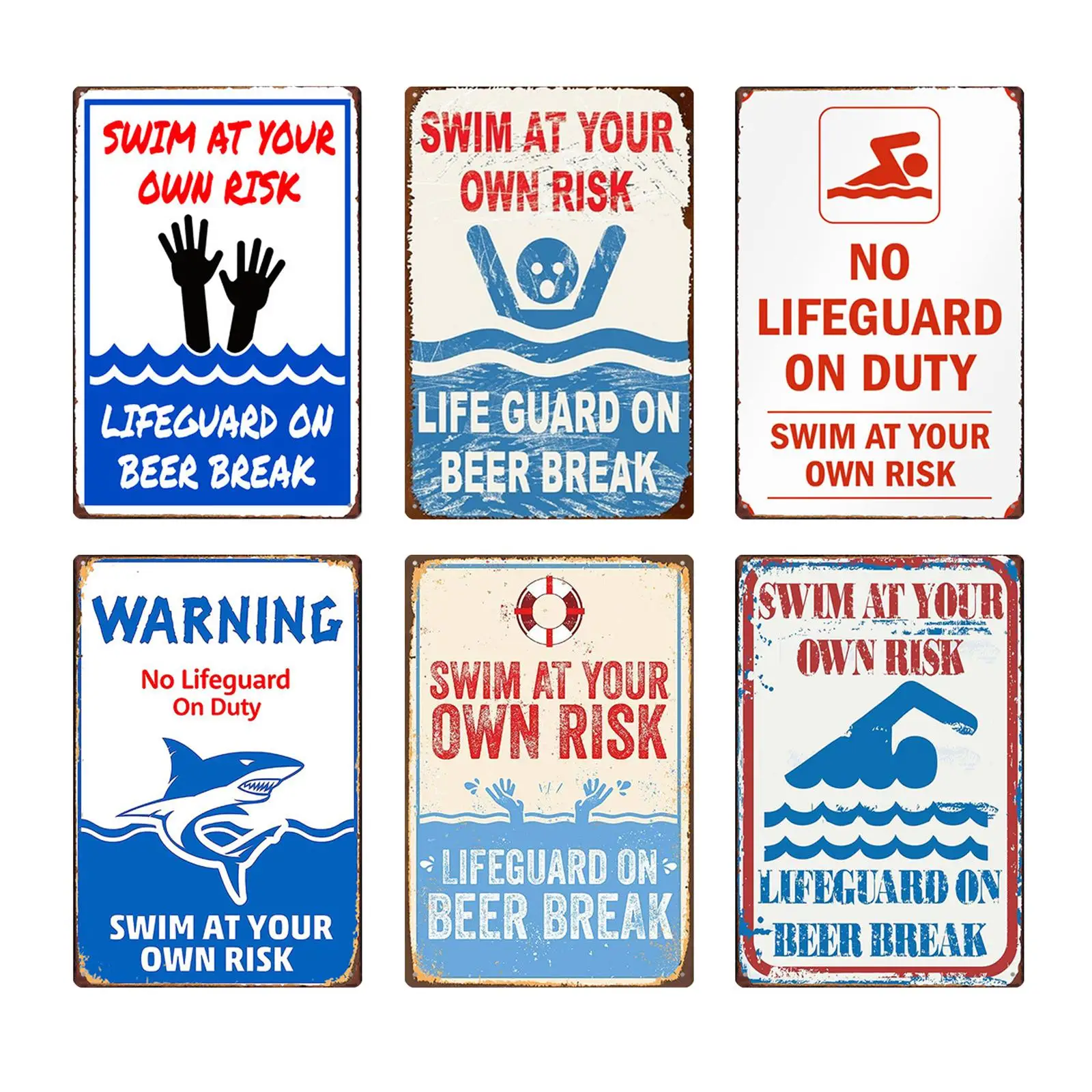 Swim at Your Own Risk Weatherproof Metal Plaque Sign Tin Painting Pool Sign for Outdoor Gardens Home Decor Warning Water Park