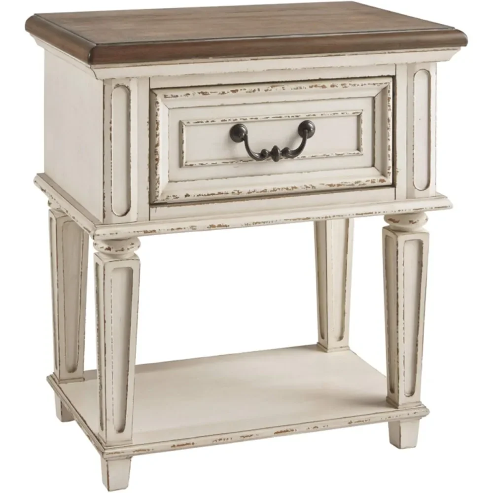 Realyn Traditional Cottage 1 Drawer Nightstand with Dovetail Construction & Open Display Shelf, Chipp