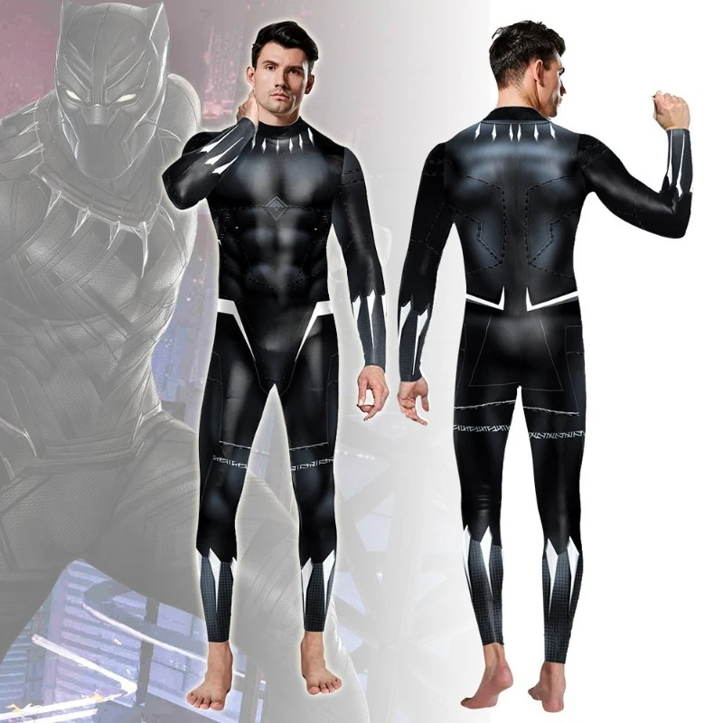 

Superhero Men Movie Black Panther Cosplay Costumes Adult Jumpsuit Halloween Carnival Stage Performance Party Zentai Bodysuit