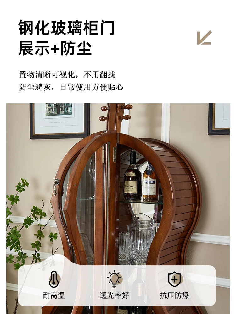 Armadietto per vino per violoncello americano, espositore per tè e vino retrò di fascia alta per ristorante ospite Bicchiere europeo in legno massello